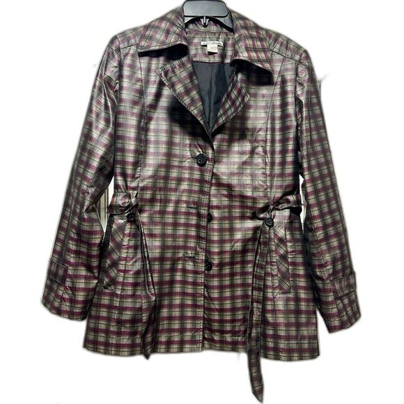 Dalia Collection Plaid Rain Coat. Purple Gray - Picture 1 of 3